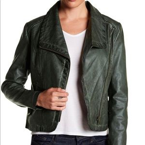 Bagatelle Olive Green Faux Leather Moto Jacket